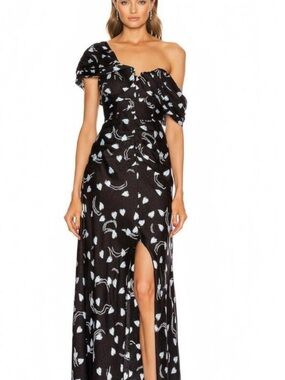 NWT Self-Portrait Abstract Geo Print Floral Gown with Light Blue Accents, size 4
